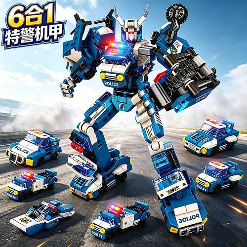 特警机器人积木变形拼装益智玩具模型机甲金刚男孩子玩具2026新款