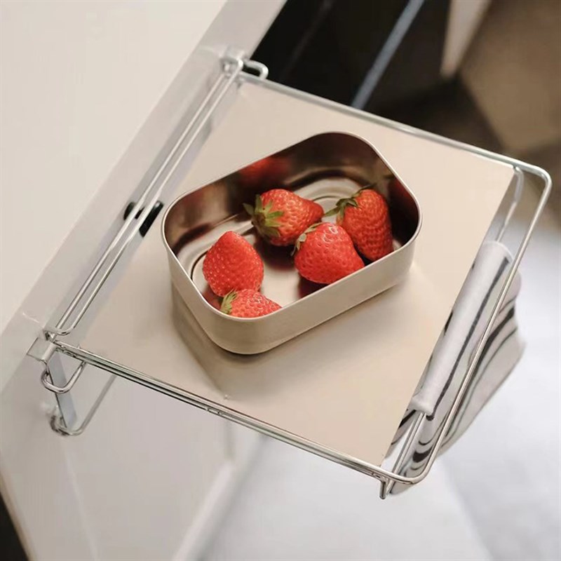 可折叠台a面置物架橱柜门不锈钢厨房悬挂桌板收纳辅助台隔板锅碗