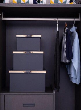 皮质收纳箱整理箱大中小号储物箱B衣柜衣帽间样板间橙色摆件装饰