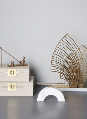 新中式样板房间家居玄关饰品摆件客厅G卧室首饰盒拱门桥钓鱼翁屏