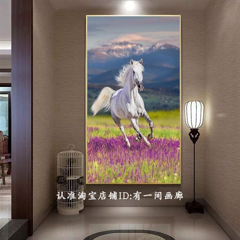 走廊玄关画骏马烈马晶p瓷画书房办公室进门马到成功竖版高档壁挂,家居饰品,现代装饰画,淘宝优惠券,粉丝福利购,淘宝优惠卷
