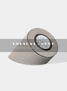 欧式轻奢黑色米白牛皮相框托盘时钟烟灰缸样板间U书房办公桌摆件