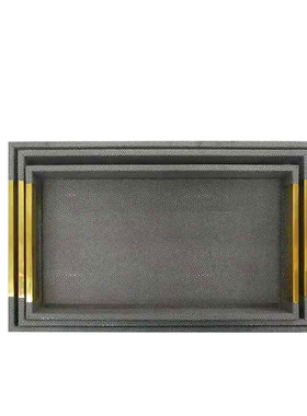 现代轻奢白色皮托盘摆件r新中式样板房售楼处茶几长方形收纳盘饰