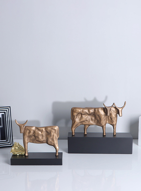 现代新中式样板间创m意金属牛摆件客厅玄关书房家居装饰品摆设动
