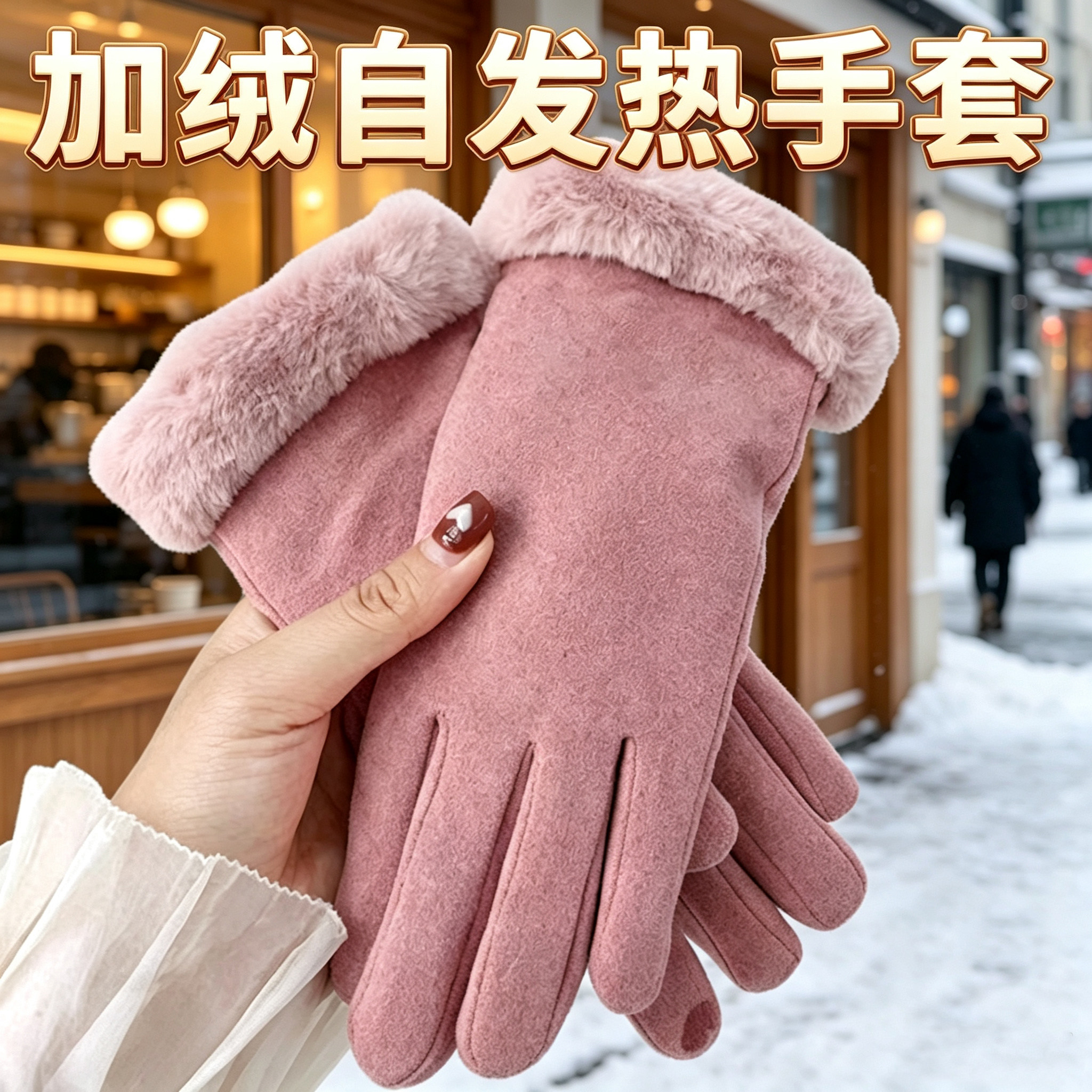 德绒手套女士冬天加绒保暖户外东北开车防寒手套男冬季骑行可触屏