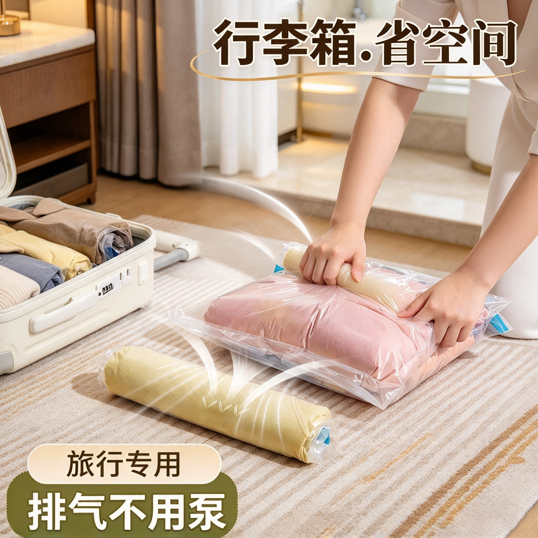 旅行真空压缩袋行李箱专用神器衣服衣物羽绒服免抽气旅游收纳袋子