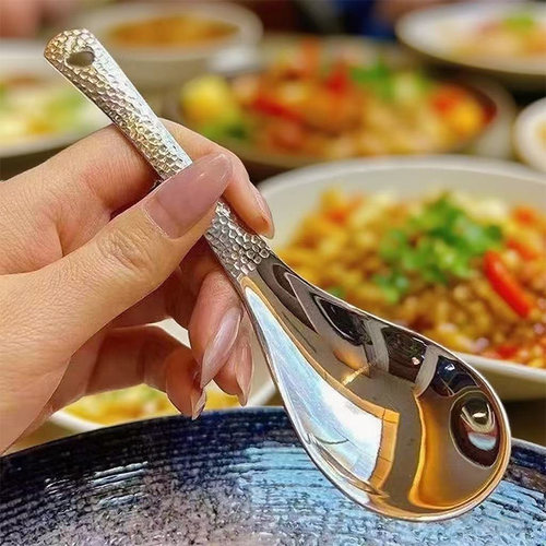 不锈钢锤纹勺加厚餐勺新款家用商