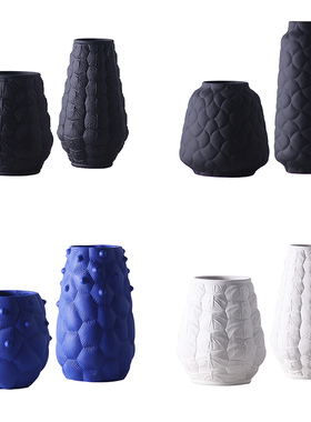 现代简约a样板房创意几何菠萝纹陶瓷花瓶摆件家居客厅玄关花器饰