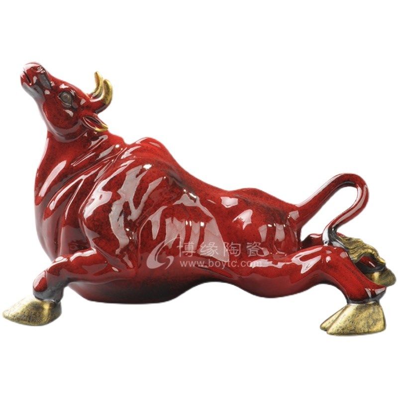生肖陶瓷牛抬头i牛开拓进取装饰辉煌中国红家居办公室桌面橱窗摆,家居饰品,装饰摆件,淘宝优惠券,粉丝福利购,淘宝优惠卷