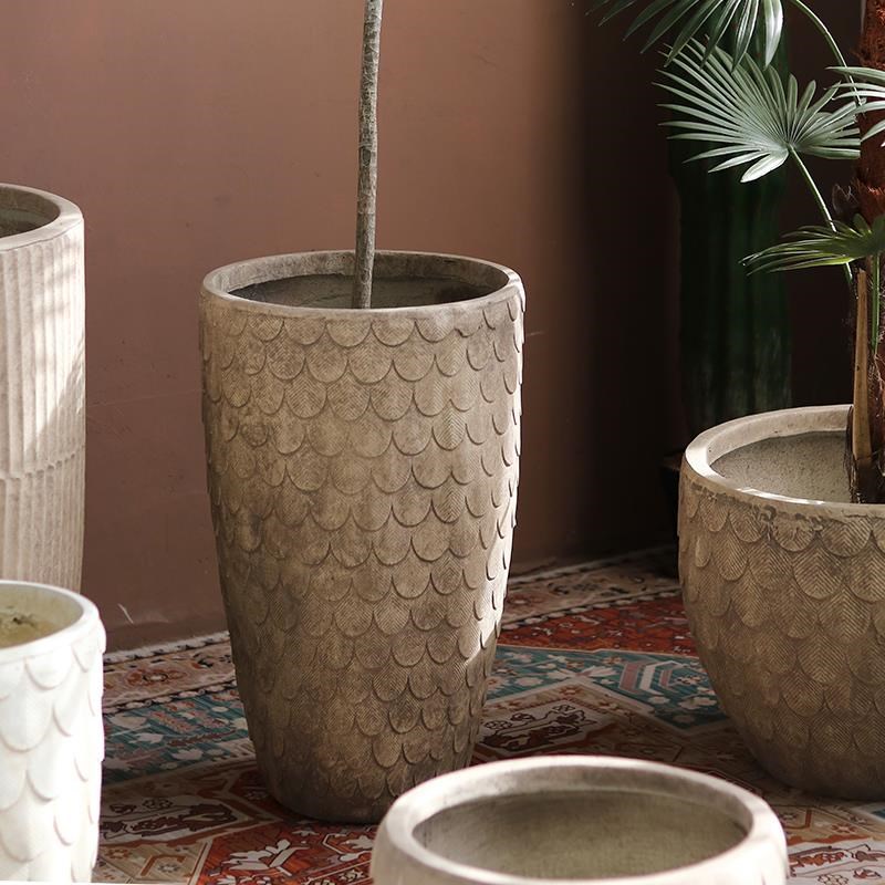 创意鱼鳞花盆客厅公共空间民宿琴叶榕千I年木大型绿植花器地面北