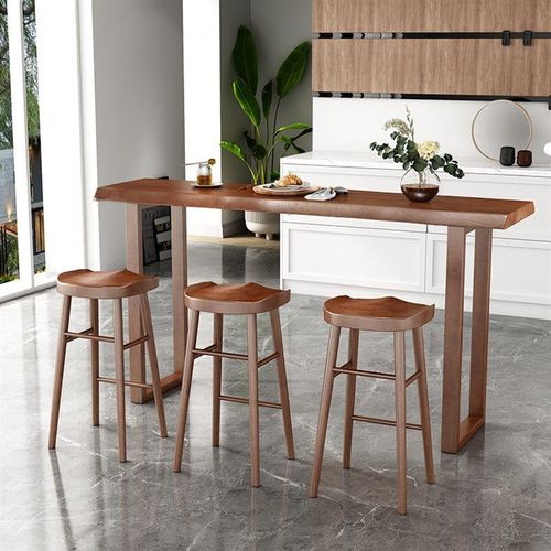 实木休闲桌小户型吧台隔断高w脚桌凳靠墙靠窗窄桌长条桌椅组合家