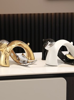 创意猫咪摆件高级感抽象艺术对y猫家K居客厅轻奢软装饰结婚生