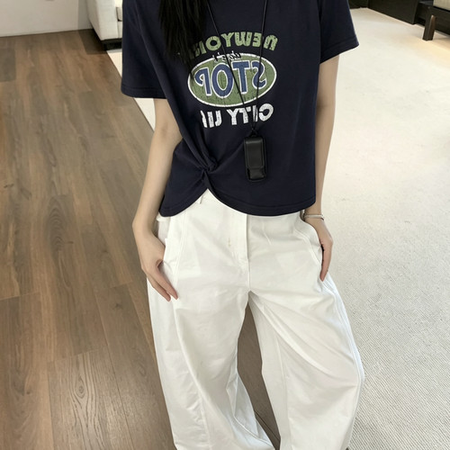 meet up studio-烂点印花设计下摆纽结棉料短袖小衫短袖T恤51281