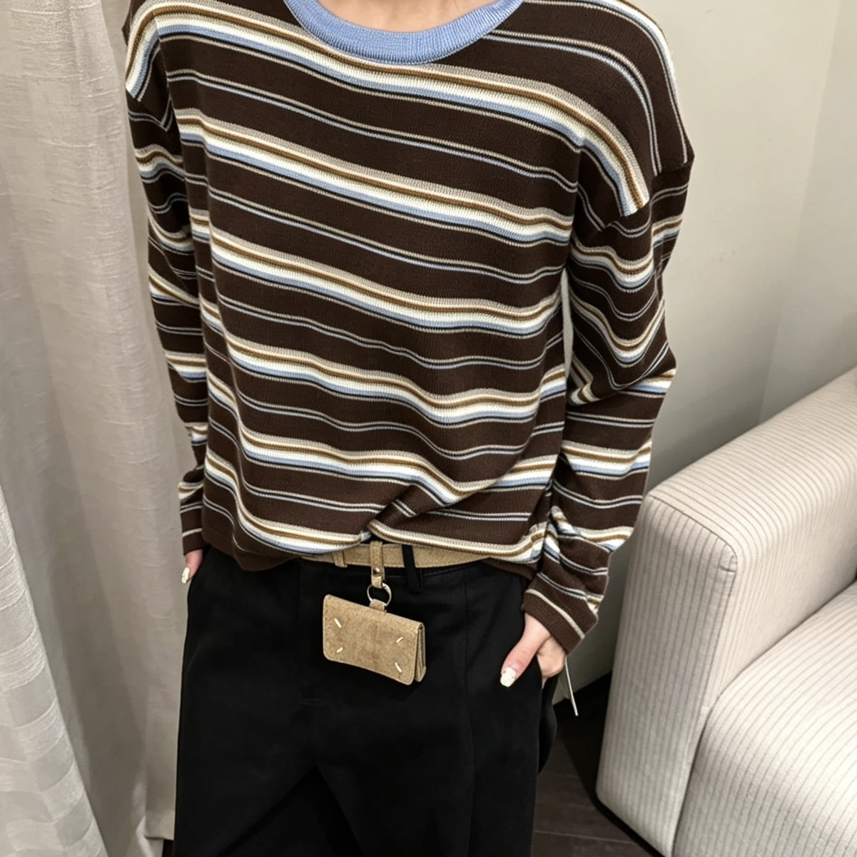 meet up studio-色条纹撞色玲子高弹百搭显瘦长袖毛衣针织衫s688
