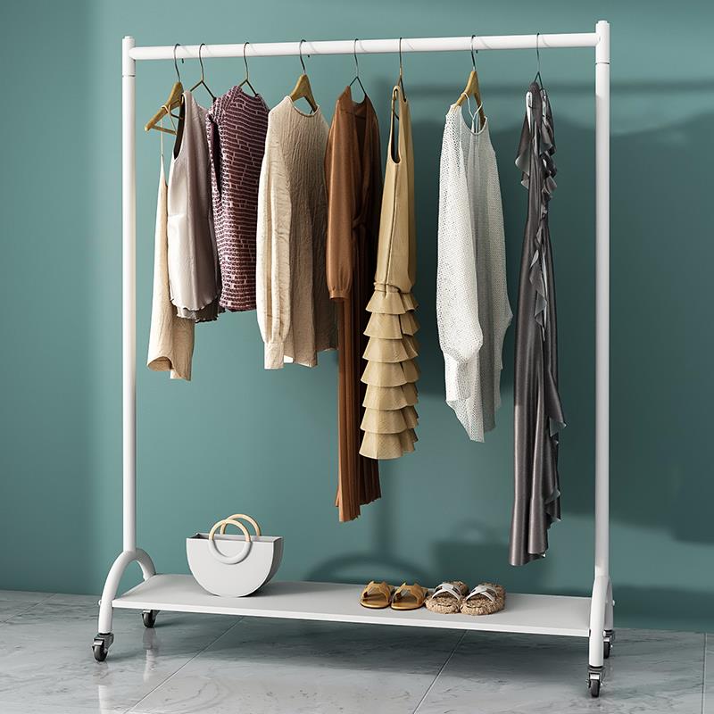白色室内落地衣架阳台晾衣杆卧室置物挂衣架简易单杆式凉衣架带轮