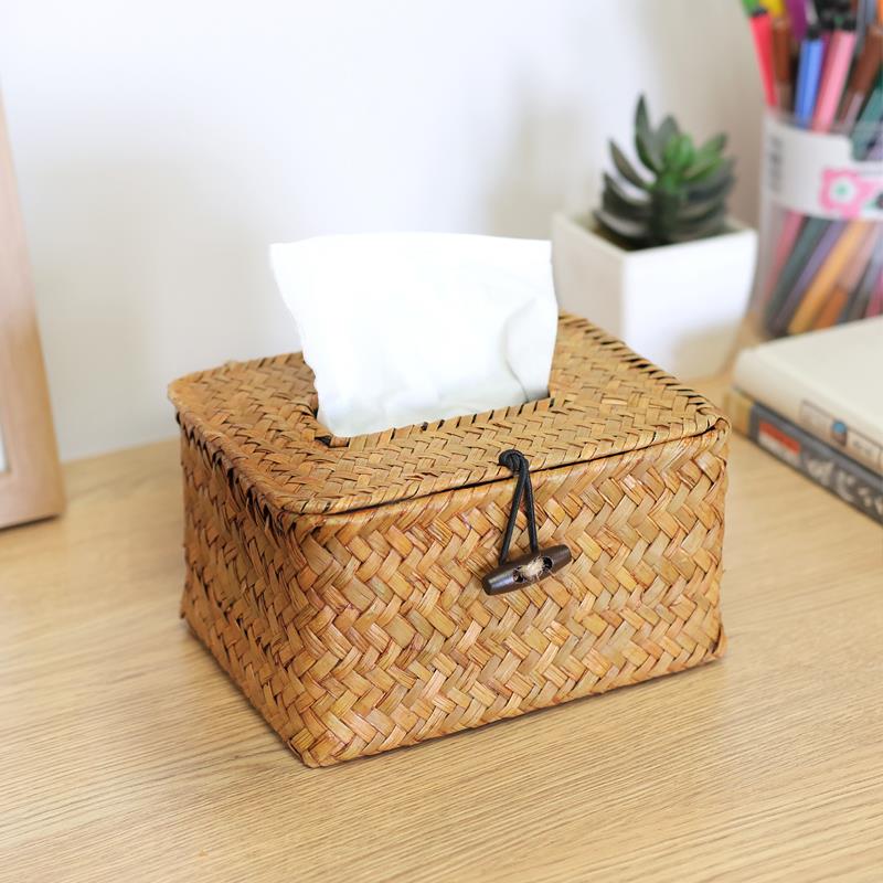 竹编纸巾盒客厅篮复古湿巾盒餐厅抽纸盒草编抽纸盒中式桌面收纳盒