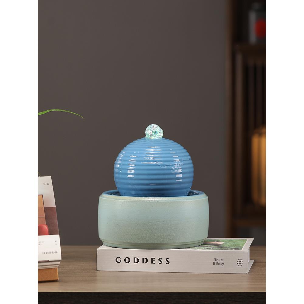 风水轮聚宝盆流水喷泉招财陶瓷前台客厅办公室桌面开业送礼摆件