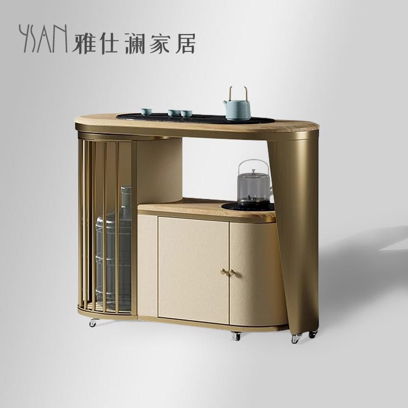 雅仕澜轻奢阳台茶桌可移动边柜茶盘一体小茶车奢石实木小户型茶台