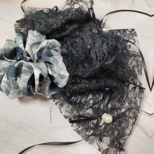 复古哥特暗黑珍珠蕾丝大肠发圈