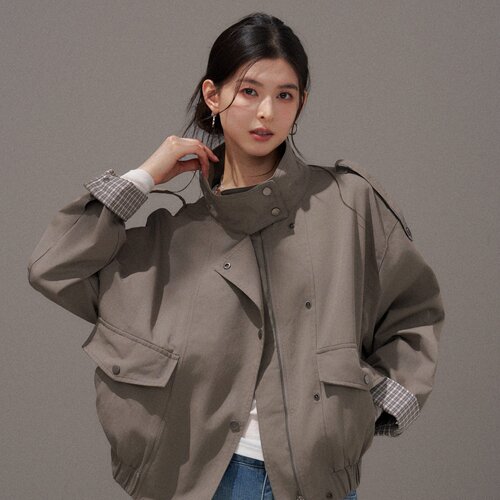 松弛感小个子复古灰色工装外套