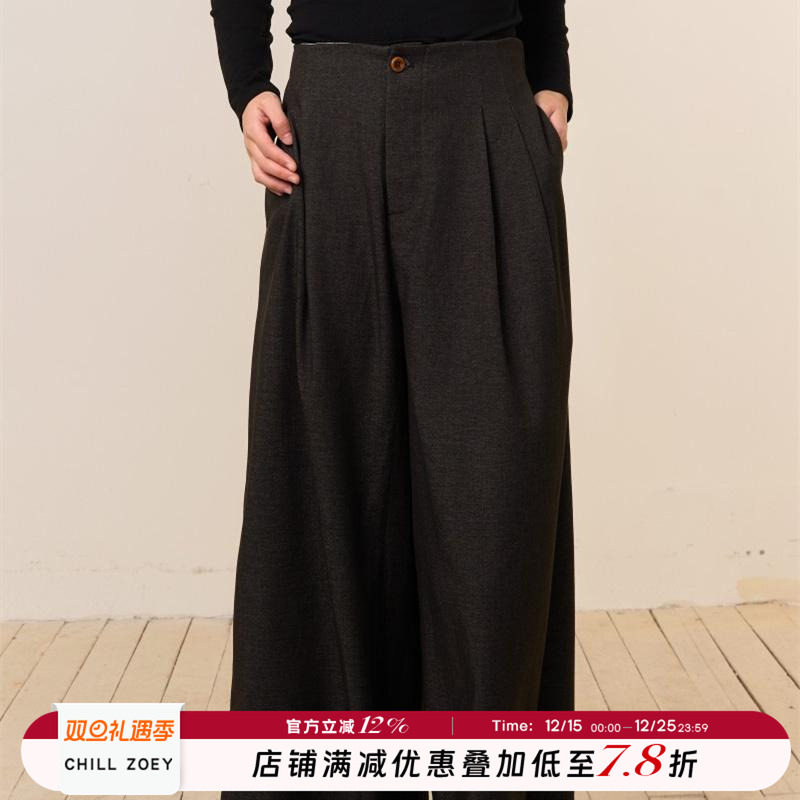 CHILL ZOEY 朱墨黑西装阔腿裤 2025年新款时尚潮流裤子女长裤