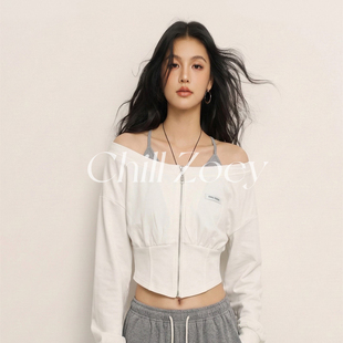 长袖 拉链露腰短款 ZOEY代月明假两件卫衣甜酷露肩上衣女新款 CHILL