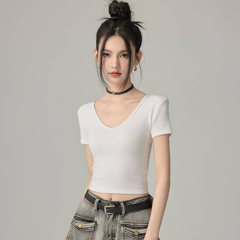 CHILL ZOEYV领修身短袖2025春季上新时尚短袖