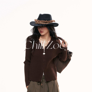 CHILL ZOEY南风谷毛衣纯色女秋冬简约设计感双拉链高级感针织外套