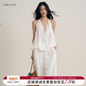 ZOEY富士山下挂脖吊带阔腿裤 个性 套装 CHILL 女夏季 新款 时尚 两件套