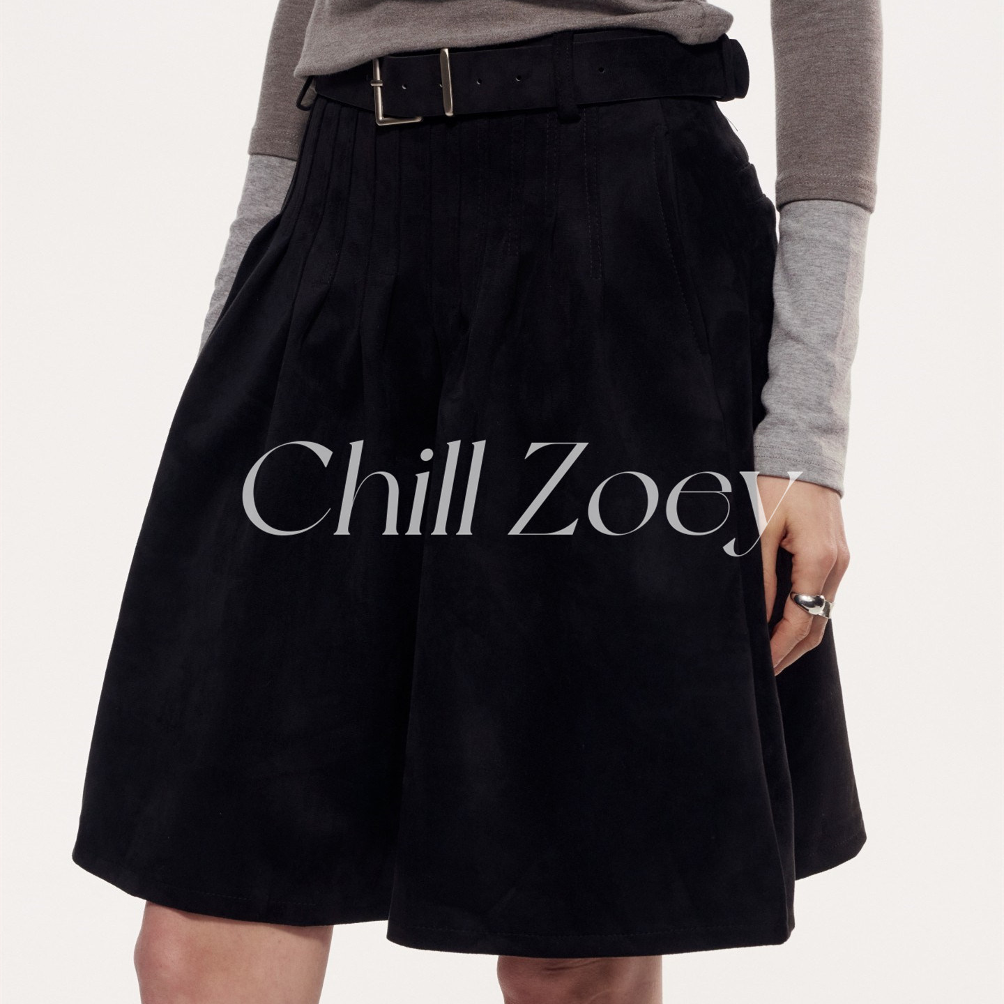 CHILL ZOEY 疏影百褶半裙黑色半身裙女高腰显瘦A字裙通勤百搭伞裙