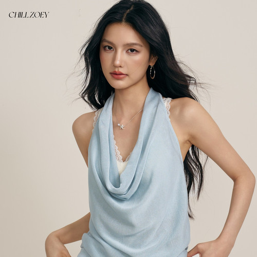 CHILL ZOEY 松野荡领上衣女夏季新款辣妹性感挂脖吊带设计感纯欲