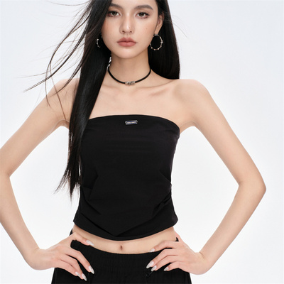 CHILL ZOEY 抽褶辣妹黑色抹胸辣妹上衣高级感外穿2026新款
