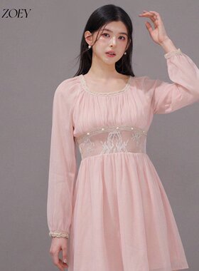 法式温柔风长袖蕾丝收腰仙女裙