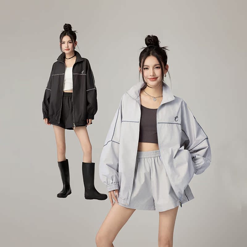CHILL ZOEY双拉链休闲套装女运动套装女韩版休闲运动外套女