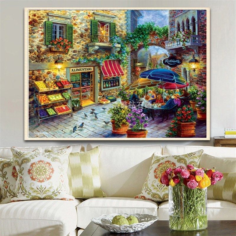 DIY拼贴钻石画方钻满r钻钻石绣浪漫街边花园饭厅镶钻点钻十字绣
