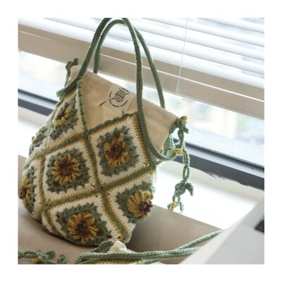 原创编织向日葵fafa小号手拎包编D织材料包祖母格花片diy春日好礼