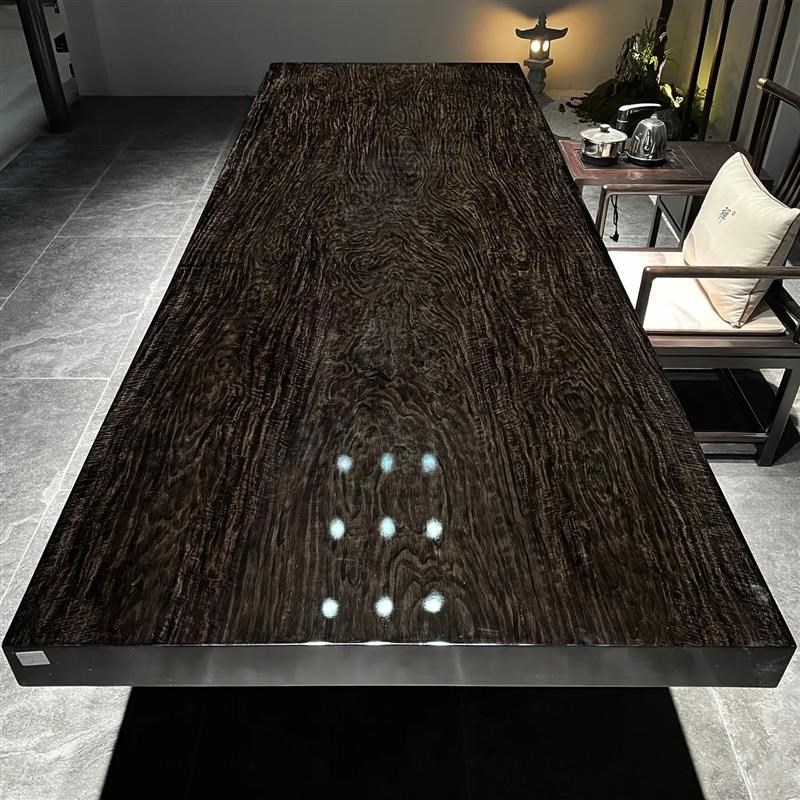 黑檀实木大板茶桌茶台巴花奥坎y柚木原木老板办公桌北美黑胡桃木