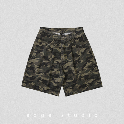 edge studio 边缘工作室 直筒宽松迷彩小众工装裤五分裤短裤男夏