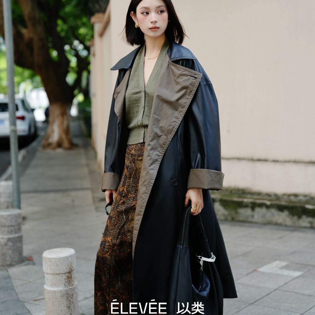 双排扣长款风衣外套女