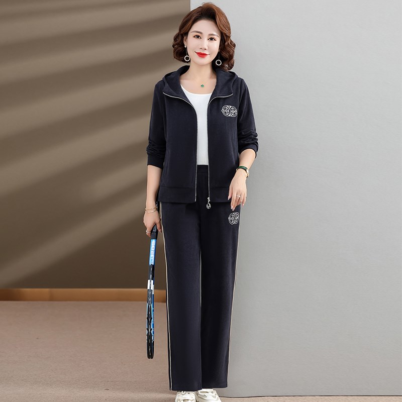 新品中年妈妈秋装外套q洋气中老年运动服套装女春秋大码休闲上衣