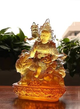 极速财宝天王像古法琉璃北方多闻天王佛I堂家居供奉装饰桌面摆件