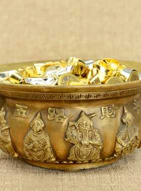 新品纯铜a聚宝盆摆件 五路财神招财聚财香炉家居装饰品工艺品礼品