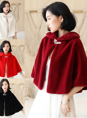 新品新娘婚纱g毛披肩结婚礼服斗篷秋冬新款仿貂绒皮草外套披风坎