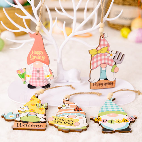 新品Colorful Wooden Easter Faceless DoIll Hanging Pendants W