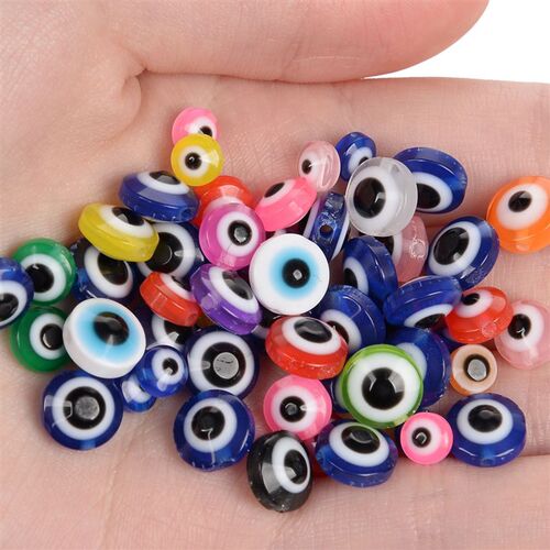 新品50/100pcs 6/8/10mm Rtesin Flat Evil Eye Beads Oval Shape