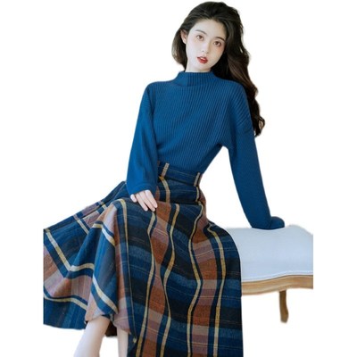 极速80年代女装港风复古穿搭一整套秋冬季连衣裙民国毛.衣配半身