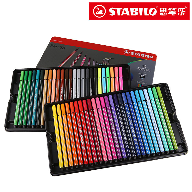 批发德国stabilo思笔乐68儿童绘画可水洗画画笔铁盒套装水彩笔