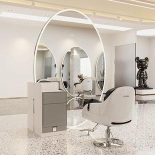 高端网红理发店镜台椭圆镜子发廊专用单面双面美发落地镜台镜子