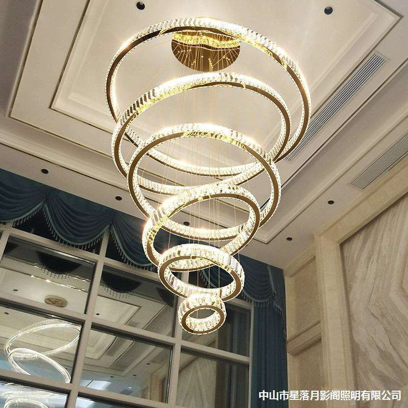 轻奢挑空客厅灯楼梯灯水晶灯简约现代大气自建房别墅复式楼大吊灯