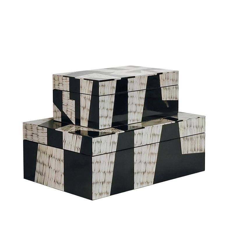 美豹现代轻奢木质烤漆绿色首饰盒装饰盒收纳盒样板房间玄关桌摆件